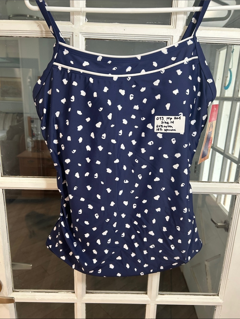 O93.   Navy White Polka-Dot Women’s Tankini Top NWT